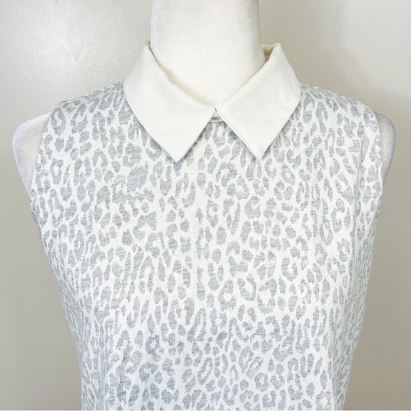 LOFT Mixed Media Gray & Cream Leopard Collard Sweater Tank Top - SMALL - Picture 3 of 10